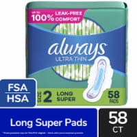 Always® Ultra Thin Size 2 Long Super Unscented Pads with Wings