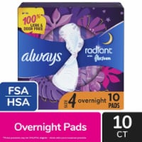 Always Radiant Overnight Feminine Pads for Women, Size 4 for Nighttime, with Wings Perspective: Main