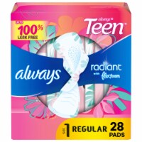 Always Radiant Teen Size 1 Regular Unscented Pads With Wings Perspective: Main