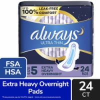 Always® Ultra Thin Size 5 Extra Heavy Overnight Unscented Pads with Wings
