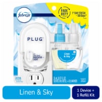 Febreze Fade Defy PLUG Air Freshener & Odor Eliminator Starter Kit Linen & Sky Scent Oil Refill