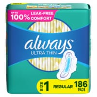 Always Ultra Thin Size 1 Regular Unscented Pads with Wings