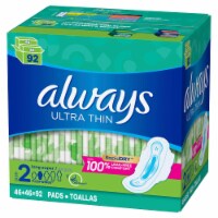 Always Ultra Thin Pads Size 2 Super Long Absorbency Unscented with Wings (92 ct)