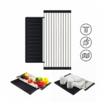 Grand Fusion Over Sink Roll-Up Dish Drying Rack with Silicone Drip Tray, Black