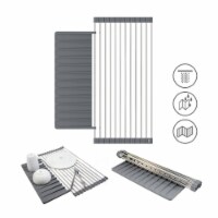 Grand Fusion Over Sink Roll-Up Dish Drying Rack with Silicone Drip Tray, Gray