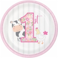 Creative Converting 339863 Farmhouse 1st Birthday Girl Dessert Plates, 8 Count