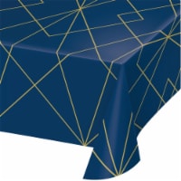 Creative Converting 343961 54 x 102 in. Navy Blue & Gold Foil Plastic Tablecloth, Case of 6