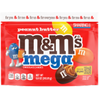 M&M'S Mega Peanut Butter Chocolate Candy Sharing Size Bag Perspective: Main