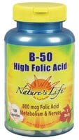 Nature's Life B-50 High Folic Acid Complex Capsules 50 mg Perspective: front
