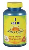 Nature's Life Vitamin E d-Alpha And Mixed Tocopherols 250 Softgels 400 IU Perspective: front