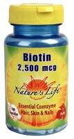 Nature's Life Biotin Capsules 2500mcg Perspective: front