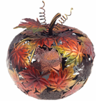 HD Designs Autumn Leaves Metal Pumpkin with LED Light - Orange Perspective: Main