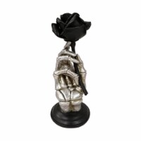 Holiday Home® Skeleton Hand Holding Rose - Silver/Black Perspective: Main