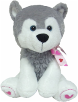 Holiday Home Plush Husky with Bow - Gray/White/Pink Perspective: Main