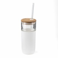 HD Designs Outdoors Glass Bottle with Bamboo Lid and Tritan Straw - Bright White Perspective: Main