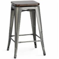 Metal and Wood Swivel Stool - Silver/Brown