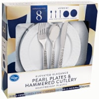 Kroger® Heavyweight Plastic Pearl Plates & Hammered Cutlery Set