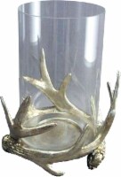 HD Designs Earthbound Antlers Pillar Candle Holder - Gold/Clear Perspective: front