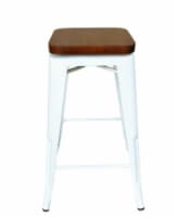 HD Designs Backless Matte White/Wood Stool with Swivel Top