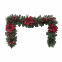Holiday Home 6 ft LED Poinsettia Garland Perspective: Main