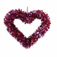 Holiday Home Tinsel Heart Wreath - Red/Pink