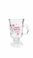 Holiday Home Warm Winter Wishes Glass Coffee Mug - Clear/Red Perspective: Main