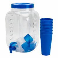 HD Designs Outdoors Acrylic Beverage Dispenser with Cups & Ice - Blue
