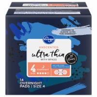 Kroger® Unscented Ultra Thin Overnight Pads with Wings Size 4 Perspective: Main