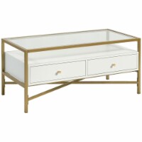 Sauder Harper Heights Glass Top Storage Coffee Table in White and Gold