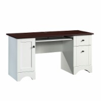 Sauder Select White Home Office Desk with Cherry Accent Top