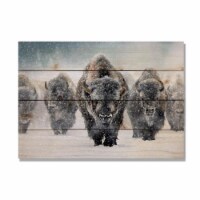DaydreamHQ MKTI-2014 Herd of Bison in Winter Painting Wood Print