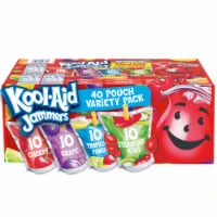 Kool-Aid Jammers Cherry, Grape, Tropical Punch & Strawberry Kiwi Drink Variety Pack, Box, Pouches Perspective: Main