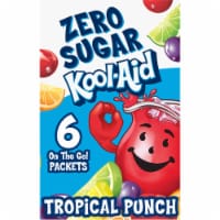 Kool Aid Zero Sugar Tropical Punch Red Powdered Soft Drink Mix On the Go Packets Perspective: Main