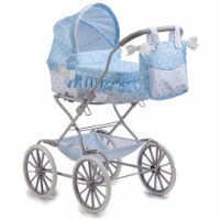 JC Toys 81488B Up to 18 in. Berenguer Boutique Baby Doll Royal Pram Stroller, Blue