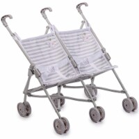 JC Toys 81486 Up to 16 in. Berenguer Boutique Elephant Theme Twin Umbrella Stroller, Gray