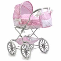 JC Toys 81488P Up to 18 in. Berenguer Boutique Baby Doll Royal Pram Stroller, Pink