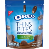 Oreo Thins Bites Mint Creme Fudge Dipped Sandwich Cookies Perspective: Main