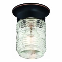 Jelly Jar Outdoor Ceiling Light with Clear Ribbed Glass in Oil Rubbed Bronze