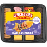 Lunchables Shareables Ham & Cheddar with Crackers, Chocolate Creme Cookies and Gummy Worms Perspective: Main