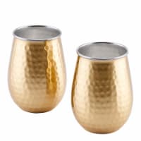 Old Dutch International 2P797H 17 oz Two-Ply Gold Champagne Hammered Stainless Steel Stemless