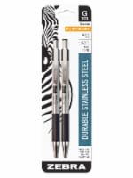 Zebra G301 Stainless Steel Gel Retractable Pens .7mm 2/Pkg-Medium Point, Black Ink