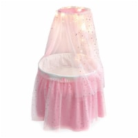 Sweet Dreams Round Doll Bassinet with Canopy and LED Lights - Pink/White/Stars
