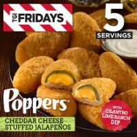 TGI Fridays Frozen Appetizers Cheddar Cheese Jalapeno Poppers with Cilantro Lime Ranch Dip Box Perspective: Main