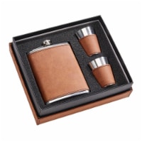 Creative Gifts International 002306 Leatherette Flask & Shot Set, Caramel