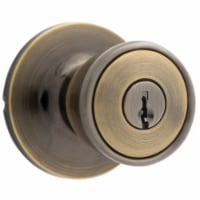 Atlas Keyed Door Knob with Round Rosette - Antique Brass