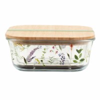 Tabletops Unlimited Smart Planet Bamboo Lid Floral Glass Food Storage Container Perspective: Main