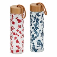 Tabletops Unlimited Gallery Americana Glass Water Bottle - Assorted Red/Blue Floral