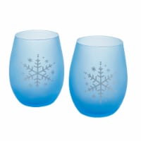 Tabletops Gallery 2 Piece Snowflake Stemless Wine Glass Set - Blue Perspective: Main