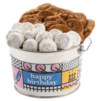 David's Cookies Happy Birthday Thin & Crispy Cookies/Butter Pecan Meltaways Bucket
