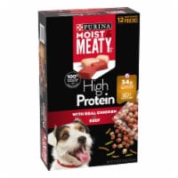 Purina® Moist & Meaty® High Protein Dog Food Pouches with Real Chicken & Beef
